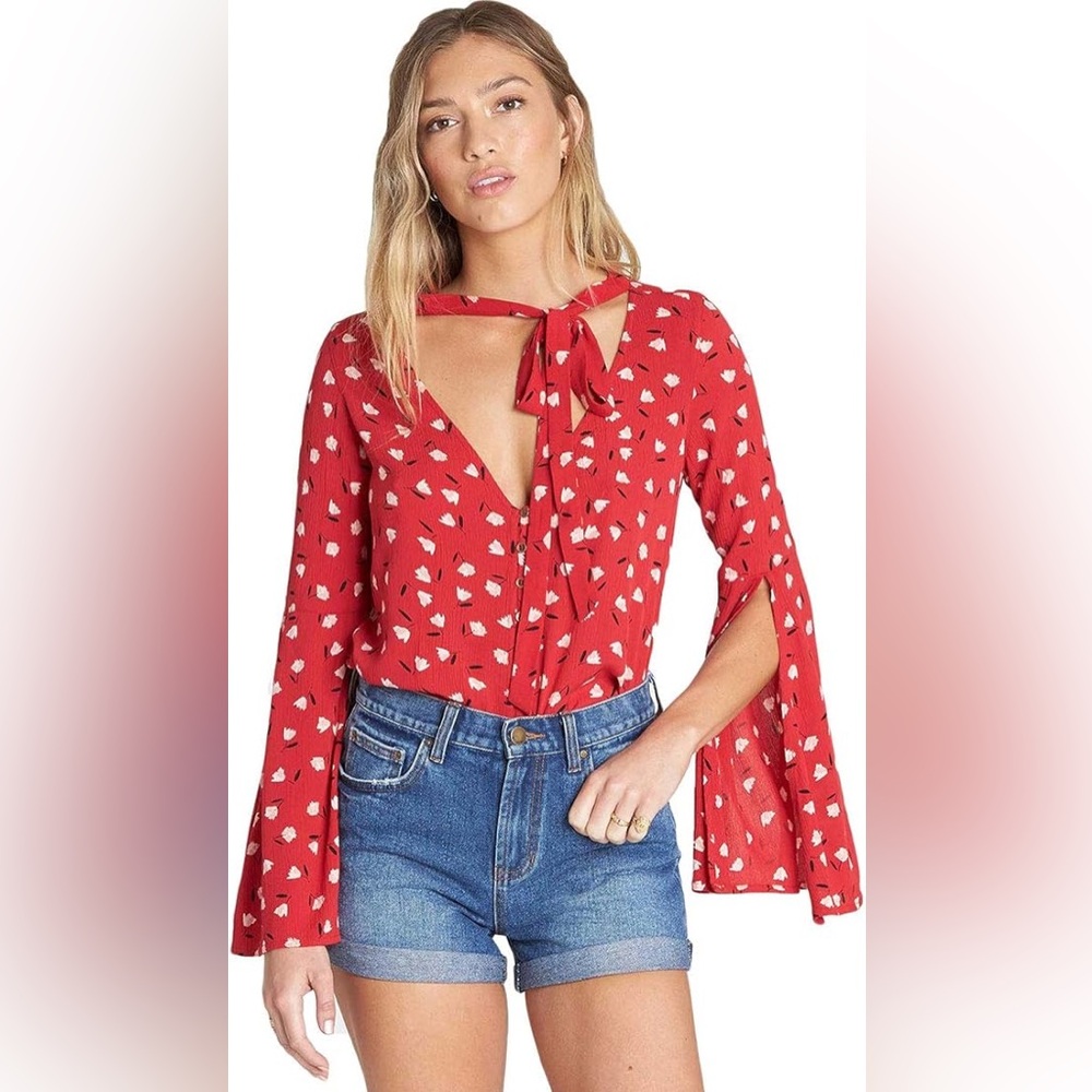 NWT Billabong Lust Linger Blouse with Tie-Neck